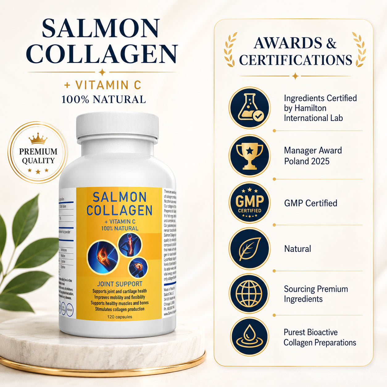 Premium Marine Salmon Collagen Capsules for Skin, Hair & Joint Support