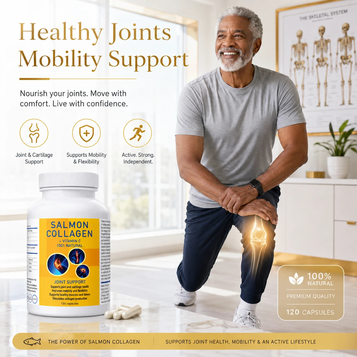 Premium Marine Salmon Collagen Capsules for Skin, Hair & Joint Support