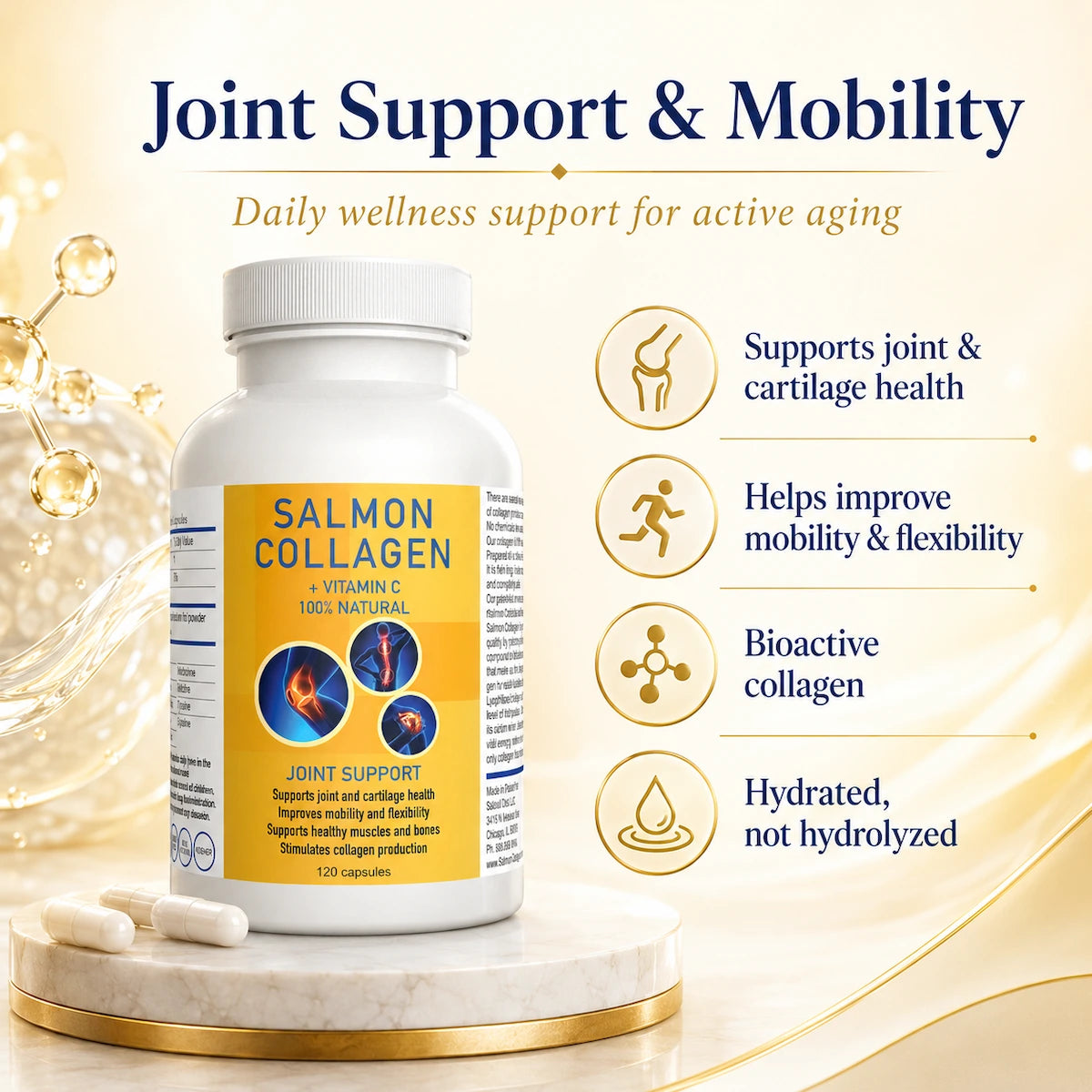Premium Marine Salmon Collagen Capsules for Skin, Hair & Joint Support