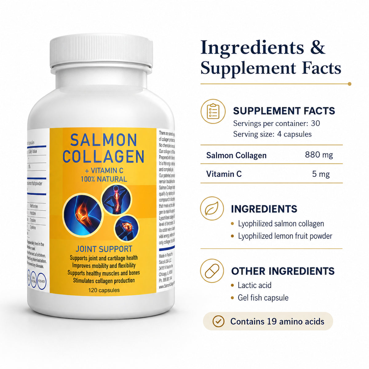 Premium Marine Salmon Collagen Capsules for Skin, Hair & Joint Support